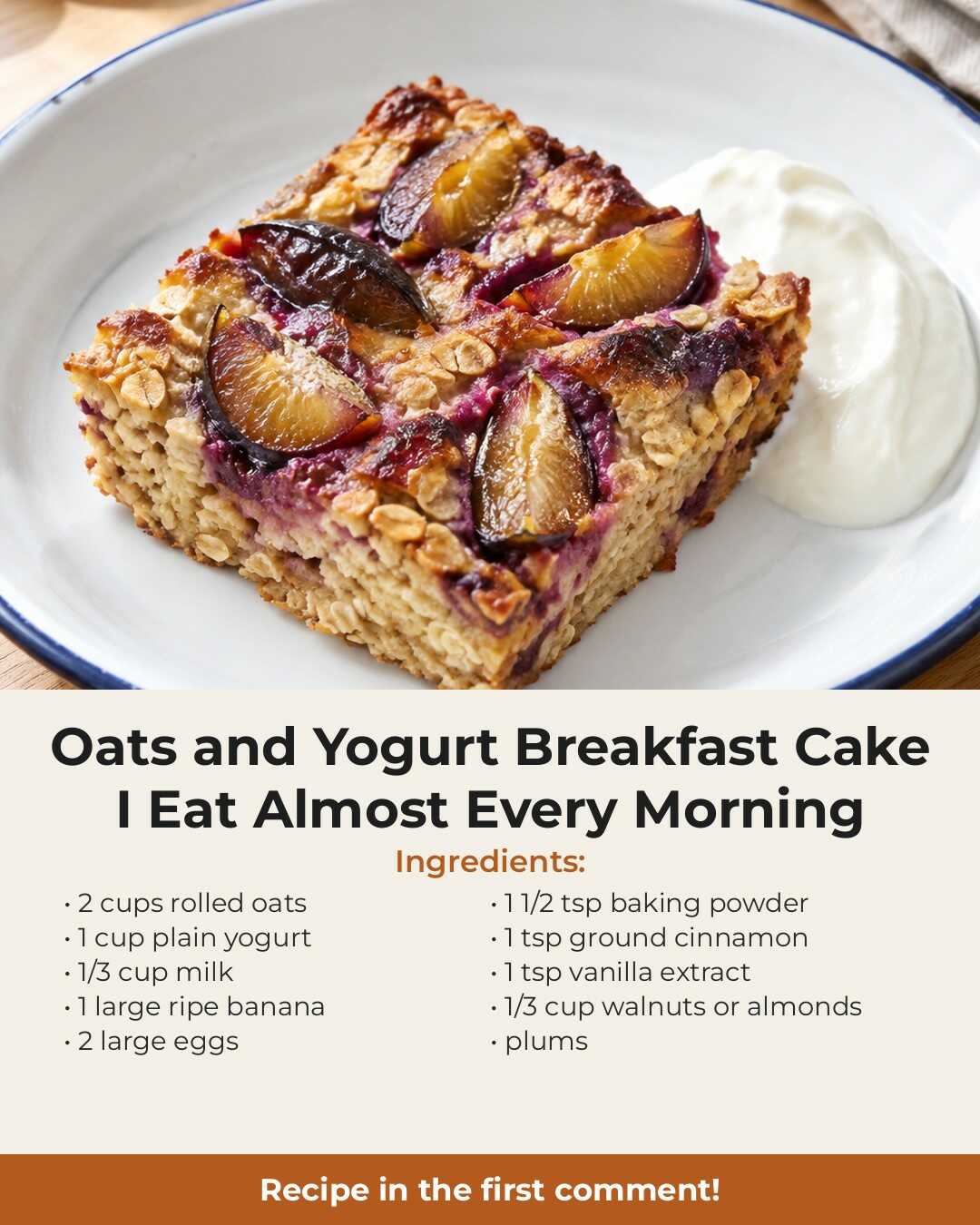 Oats and Yogurt Breakfast Cake I Eat Almost Every Morning, No Flour