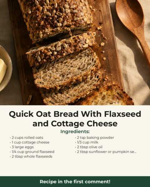 Quick Oat Bread With Flaxseed and Cottage Cheese, No Yeast Needed