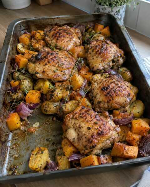 Sheet-Pan Chicken Thighs with Butternut Squash I Make Every Week